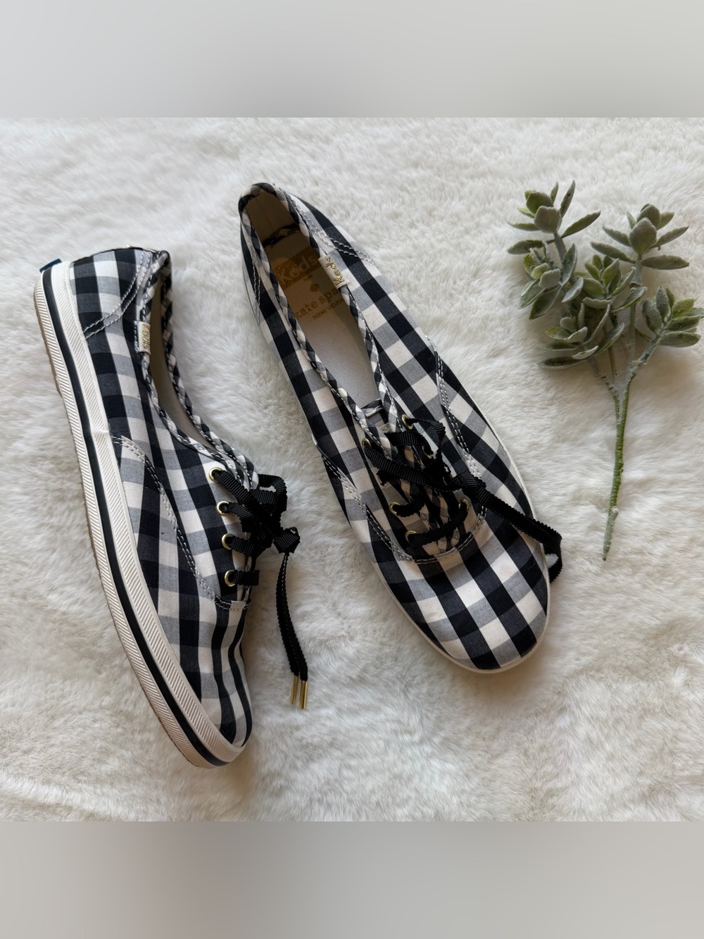 Keds x Kate Spade | NWOT - Champion Gingham Sneaker - Size 7 - Black/White/Gold